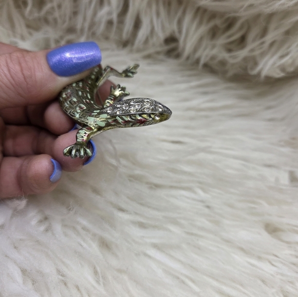 Vintage 1940s Coro Lizard Rhinestone Enamel Brooch Pin - Picture 6 of 11